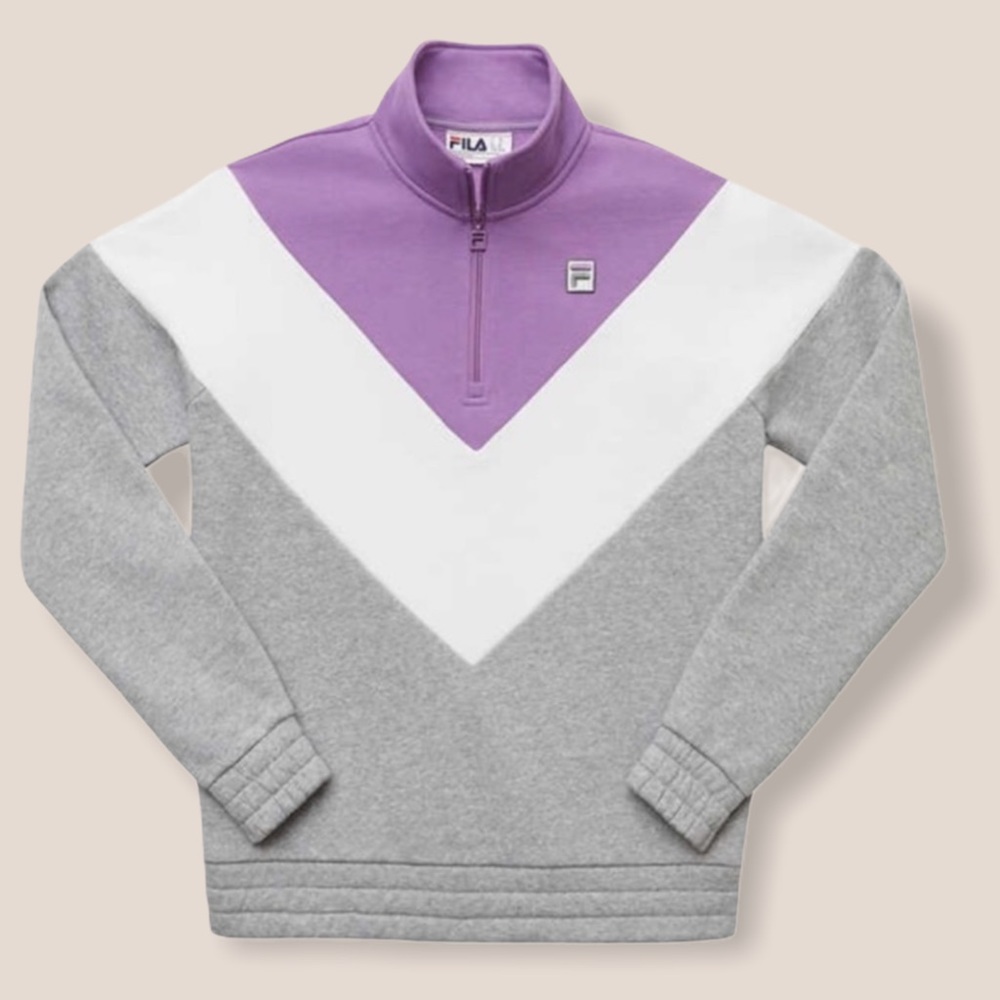 FILA Retro Sweater Womens Medium Purple Gray White Half Zip Pullover High Neck